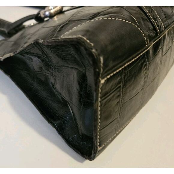 Brighton Black Croco Embossed Leather Satchel Shoulder Handbag 15x8x3 - Picture 8 of 16